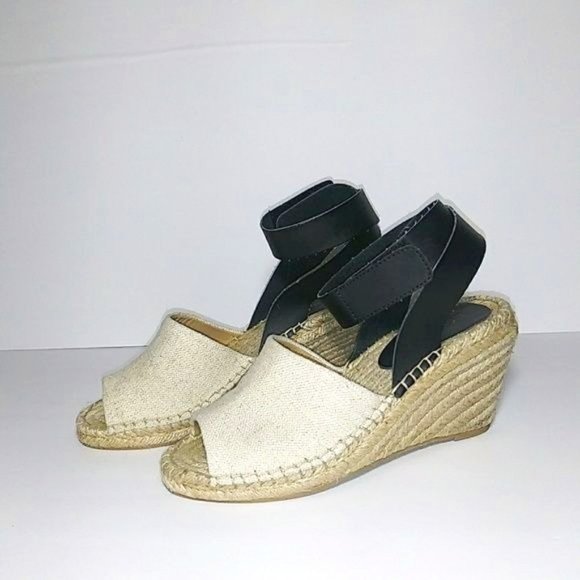 LOFT Black and Cream Espadrille Wedges - Picture 1 of 8